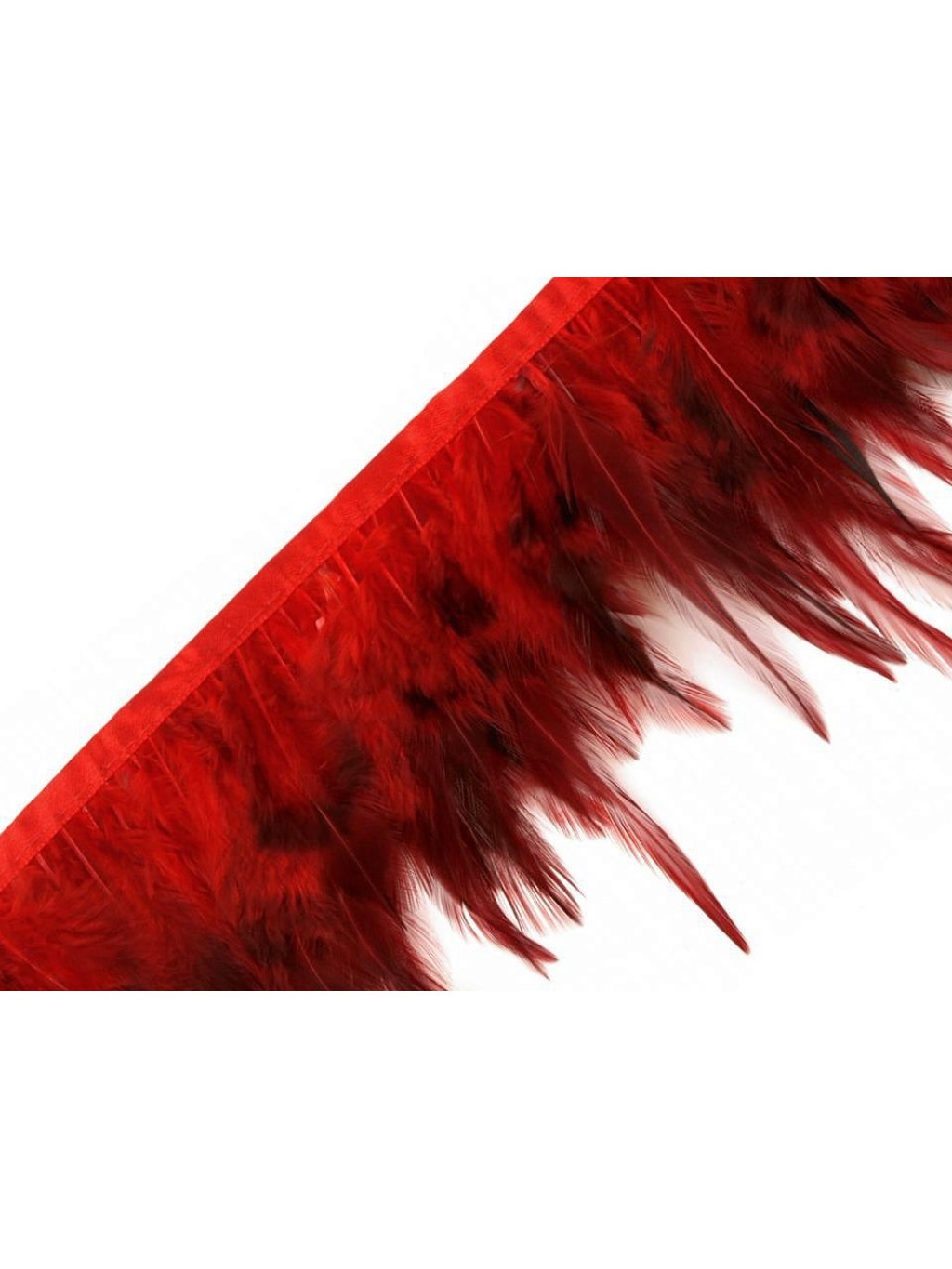 Prýmek - kohoutí peří červené šíře 12 cm