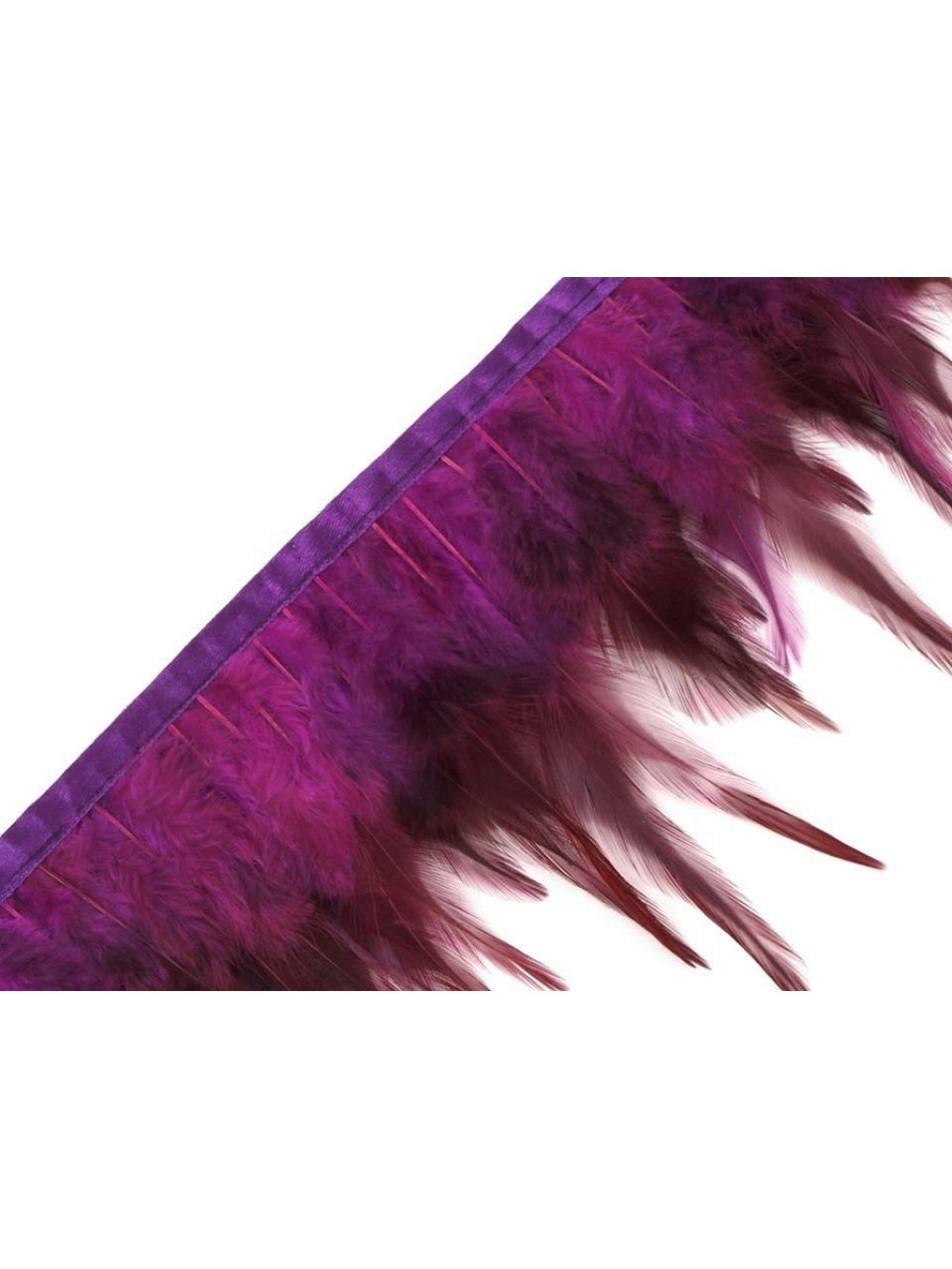 Prýmek - kohoutí peří fialové šíře 12 cm