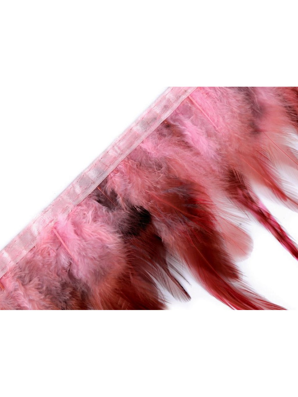 Prýmek - kohoutí peří růžové šíře 12 cm