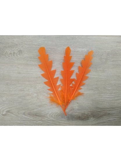 Husí peří zubaté oranžové 16 - 21 cm