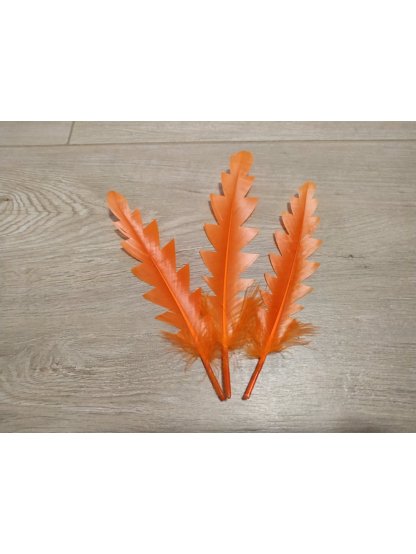 Husí peří zubaté oranžové 16 - 21 cm
