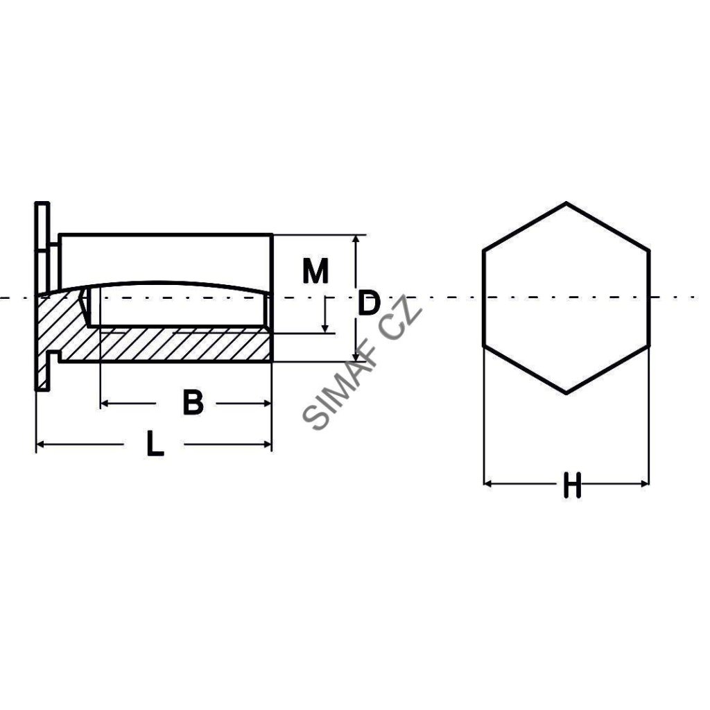 Lisovací sloupek M3x22, nerezový, slepý