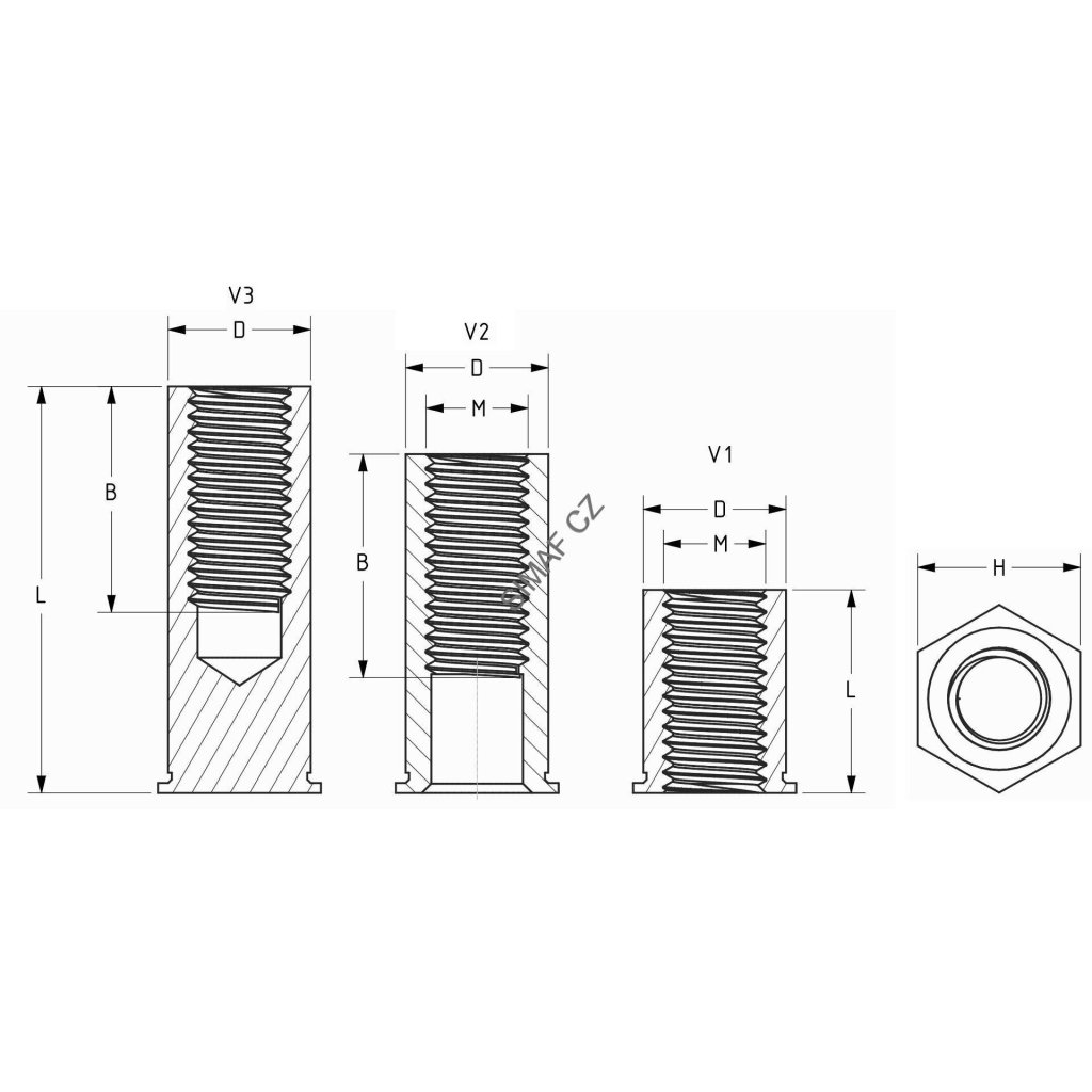 Lisovací sloupek M3x8, nerezový