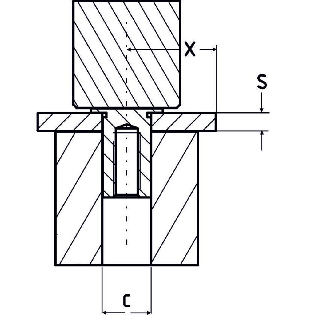 Lisovací sloupek M3x8, ocelový, slepý