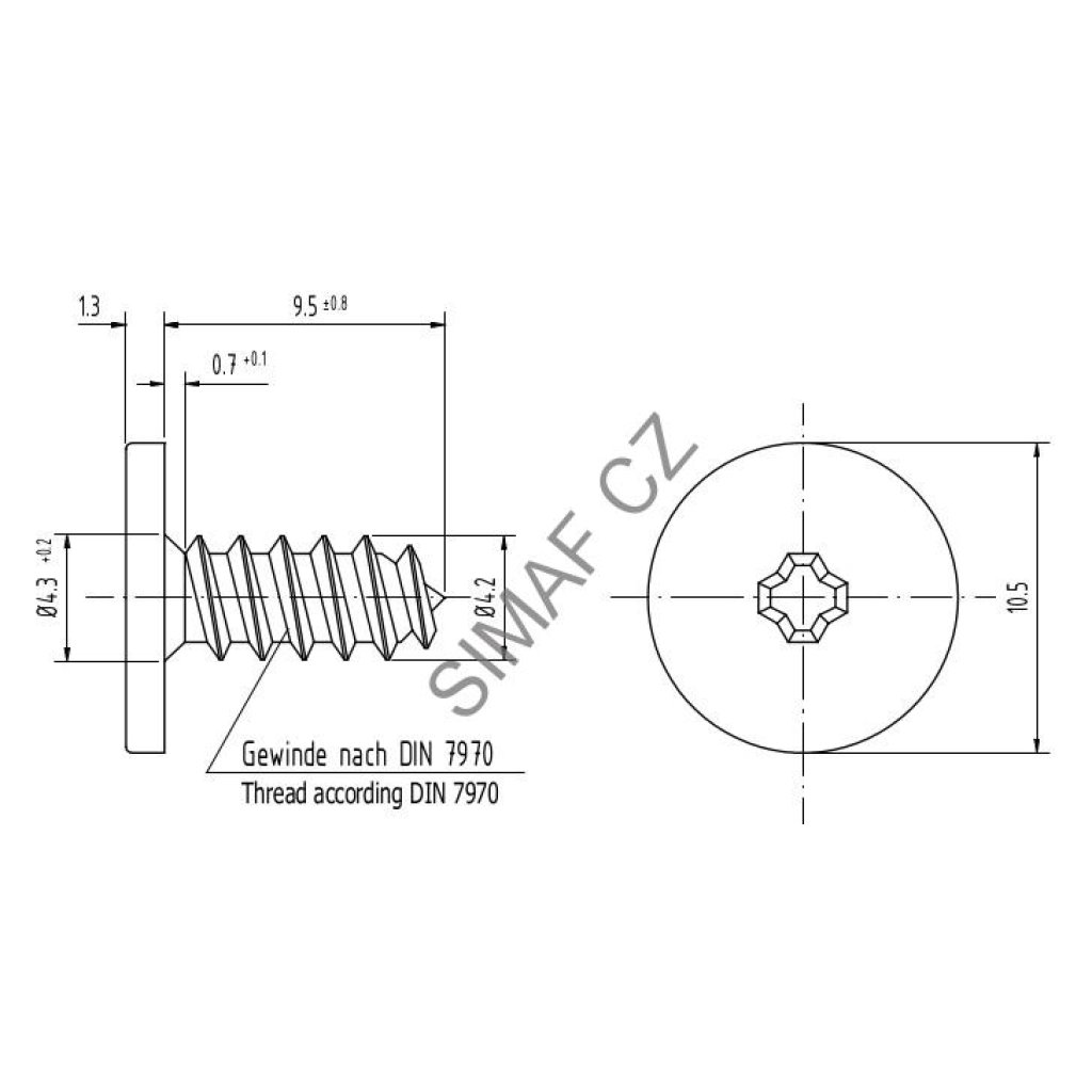 Šroub do plechu 4.2 x 9.5 Hlava 10.5mm
