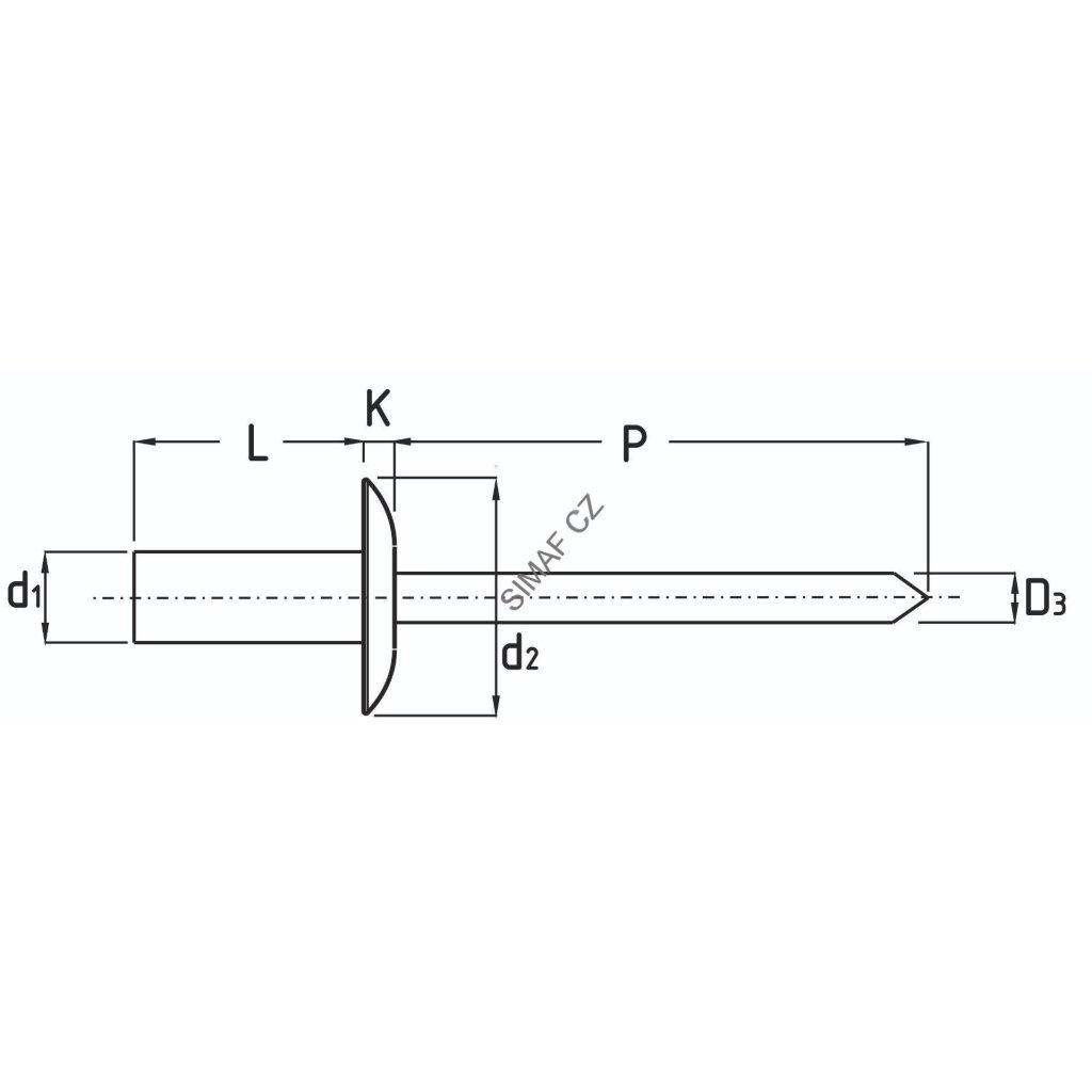 Trhací nýt Al/Ocel 4.8x25 mm, hlava ø 16 mm