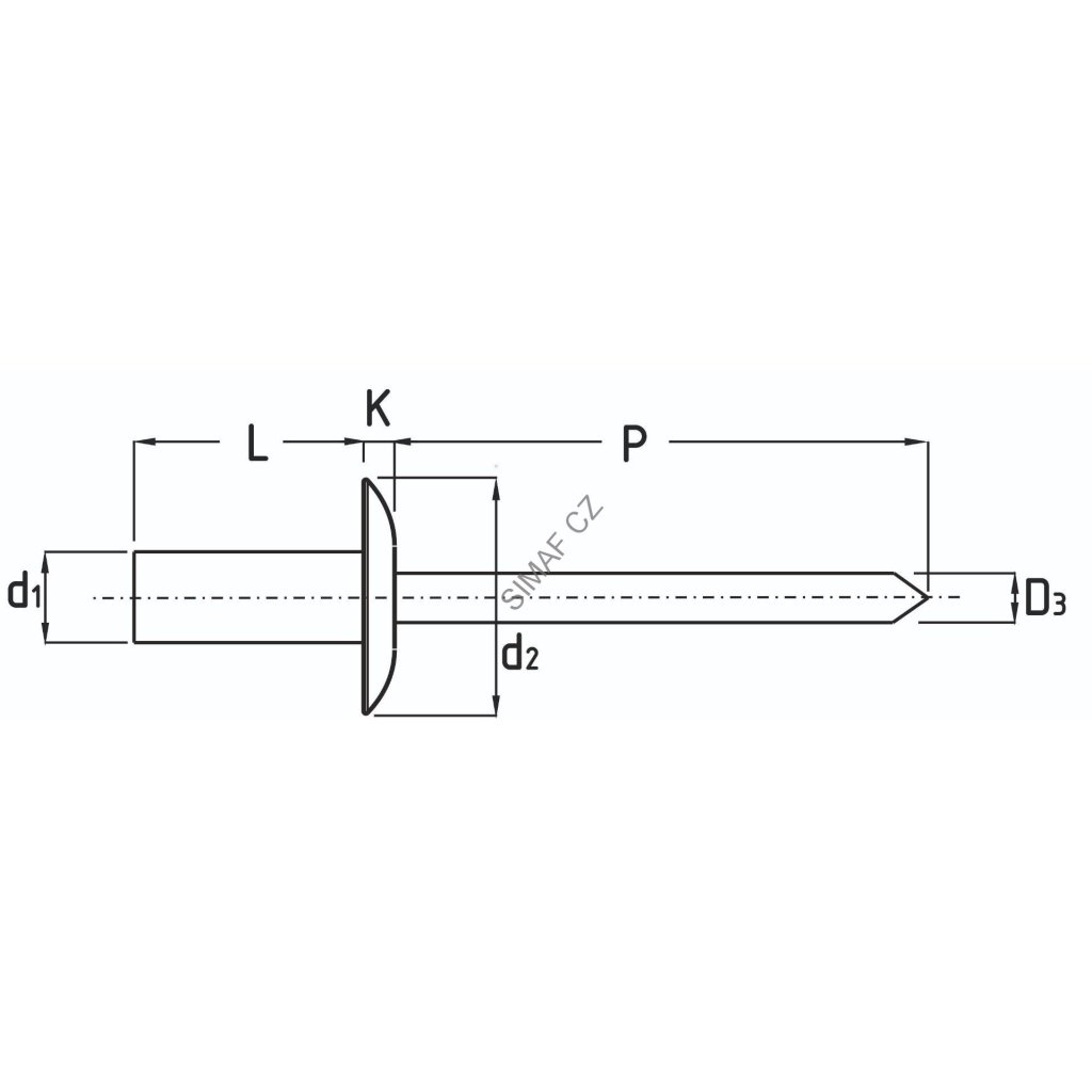 Trhací nýt Al/Ocel 4x16 mm, hlava ø 12 mm