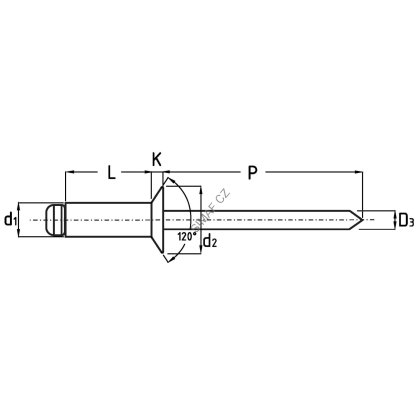 Trhací nýt Al/Ocel 3.2x10 mm, zápustná hlava