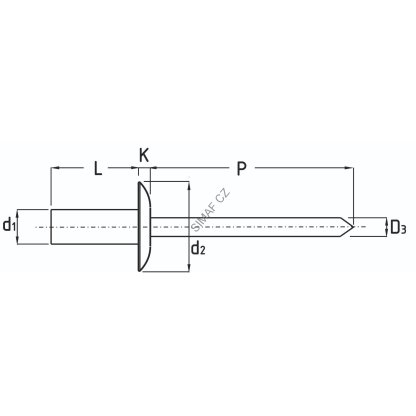 Trhací nýt Al/Ocel 4x16 mm, hlava ø 12 mm