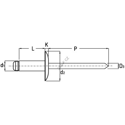 Trhací nýt Al/Ocel 5x16 mm, hlava ø 14 mm
