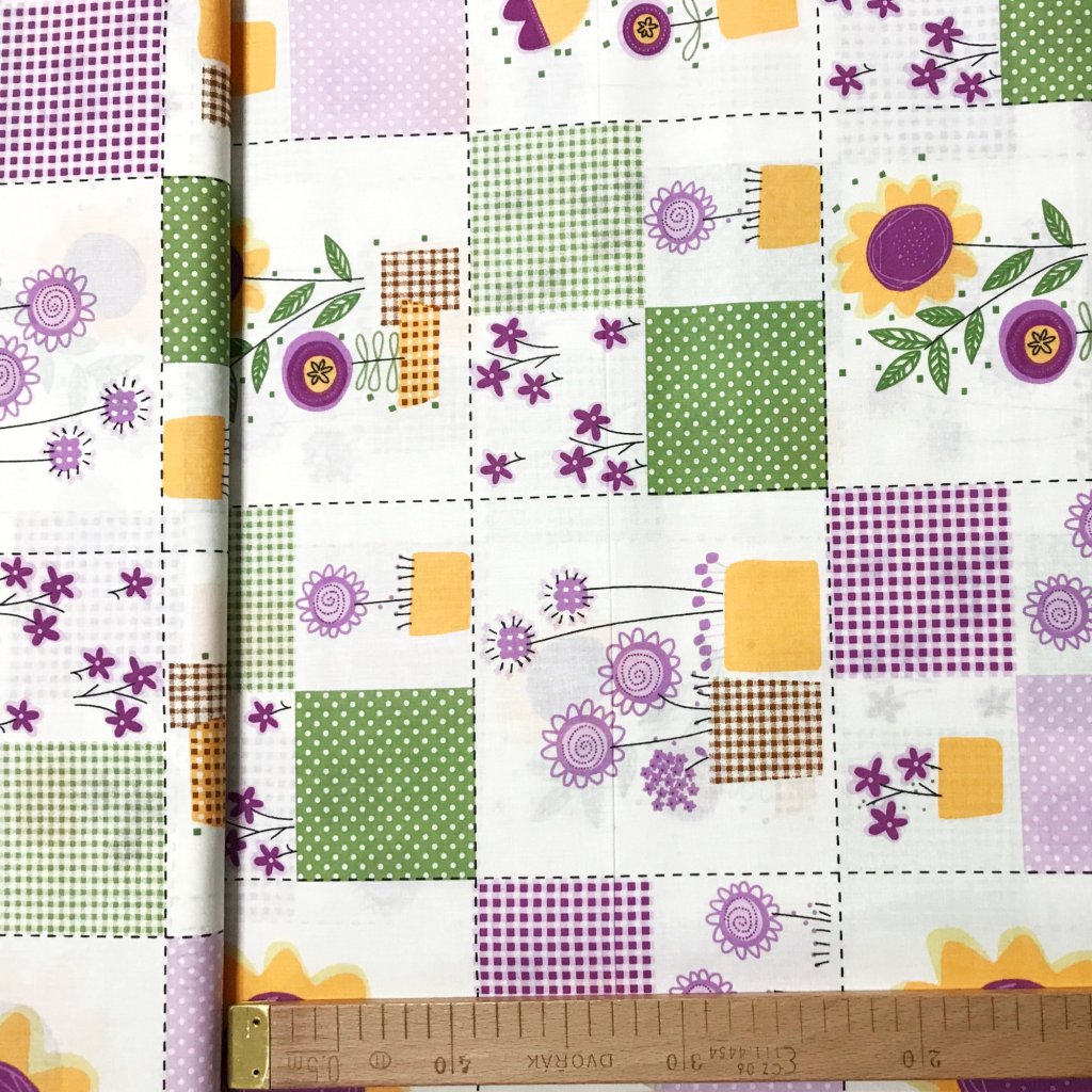 Fialovo zelený patchwork 15,5 cm