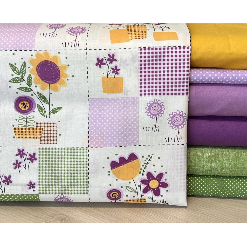 Fialovo zelený patchwork 15,5 cm