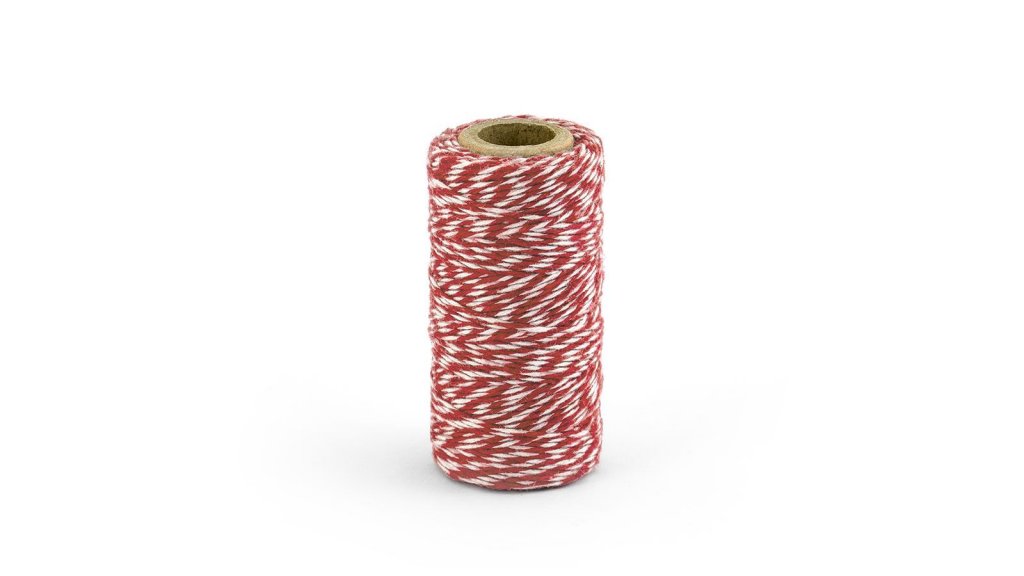Barevný provázek z bavlny - červený / bílý - 50 m
