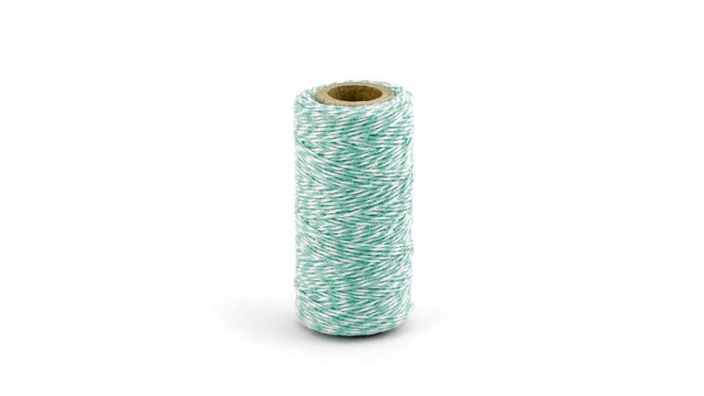 Barevný provázek z bavlny - modrá tiffany / bílá - 50 m