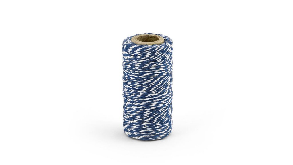 Barevný provázek z bavlny - námořní modř / bílý - 50 m