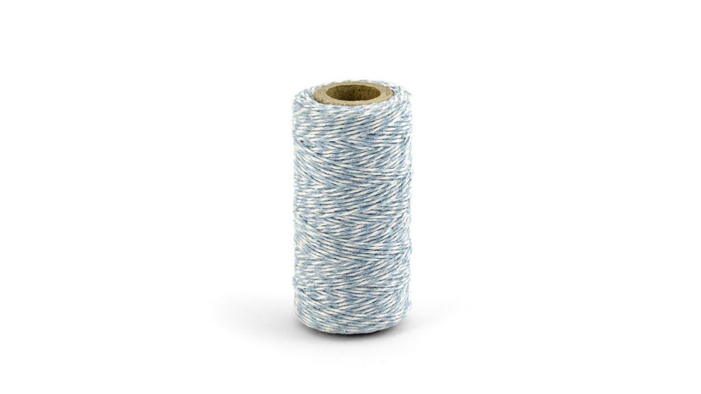 Barevný provázek z bavlny - nebeská modř / bílý - 50 m