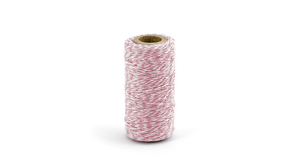 Barevný provázek z bavlny - růžový / bílý - 50 m