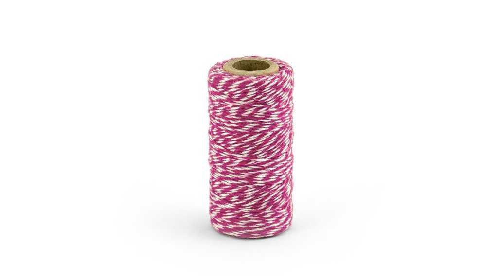 Barevný provázek z bavlny - tmavě růžový / bílý - 50 m