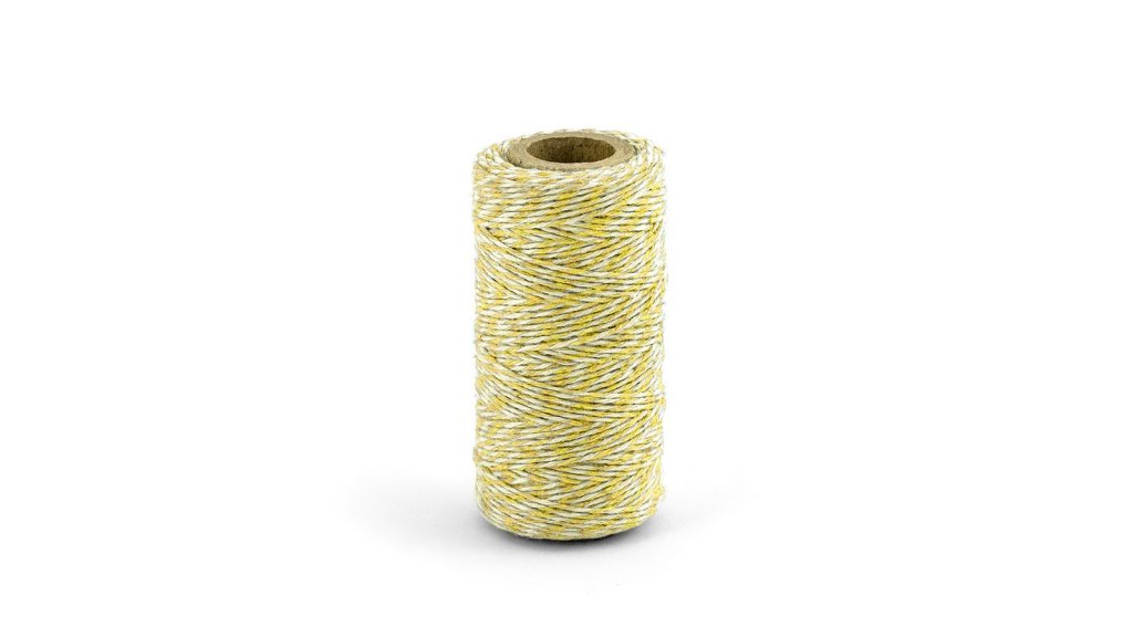 Barevný provázek z bavlny - žlutý / bílý - 50 m