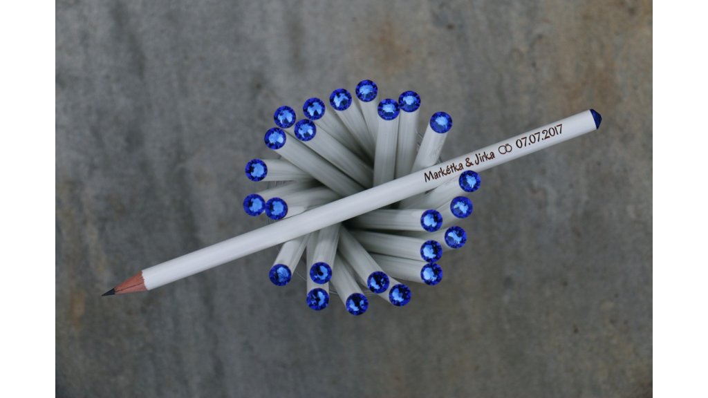 Svatební tužky se jmény s modrým krystalem Swarovski