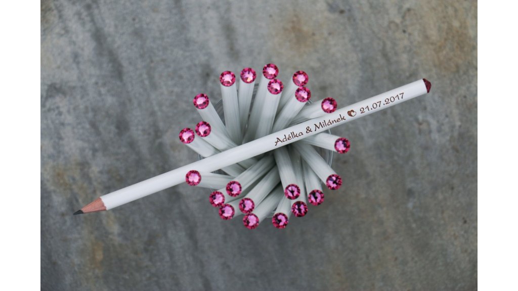 Svatební tužky se jmény s růžovým krystalem Swarovski
