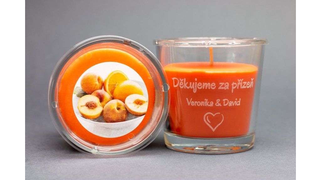 Vonné svíčky se jmény - broskev a pomeranč