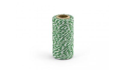 Barevný provázek z bavlny - smaragdově zelený / bílý - 50 m