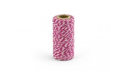 Barevný provázek z bavlny - tmavě růžový / bílý - 50 m