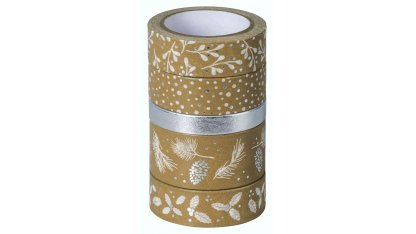 Ozdobné lepicí pásky - 5 stříbrných papírových washi pásek