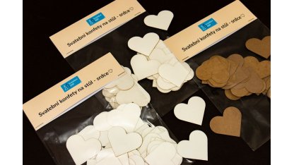 Svatební konfety na stůl - srdce - rustikální