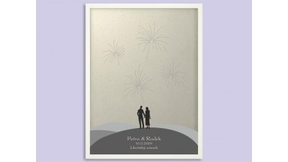 Svatební ohňostroj hostů se jmény v bílém rámu 53 x 73 cm