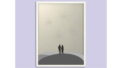 Svatební ohňostroj hostů v bílém rámu 53 x 73 cm