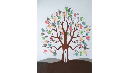 Svatební strom 5 v bílém rámu 53 x 73 cm 2