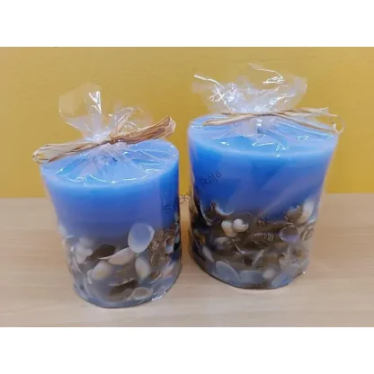 Svíčka válec mušle modrá 9x9 cm