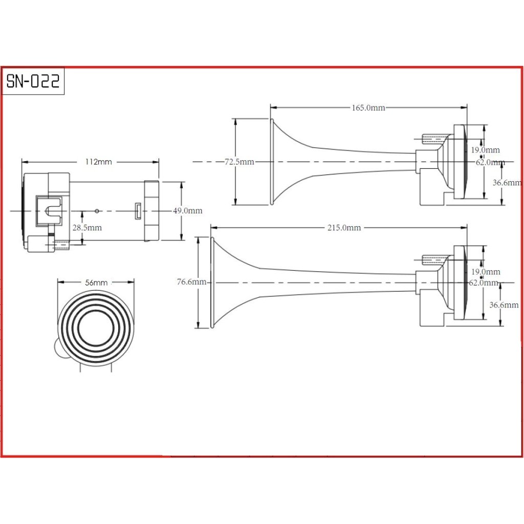 2-tónová fanfára 220mm, 12V s kompresorem černá ECE R28
