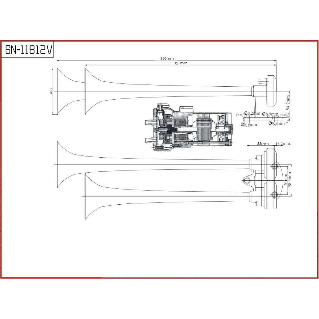 2-tónová fanfára 380mm, 12V stálý/střídavý tón s kompresorem