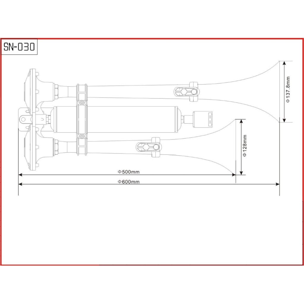 2-tónová fanfára 600mm, červená, 24V bez kompresoru