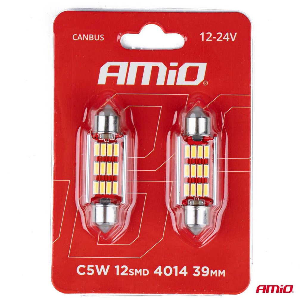 2x Dioda LED 12/24V, 12xSMD 4014 Festoon, C5W C10W C3W (SUFIT) 39mm, CANBUS, bílá, 01290