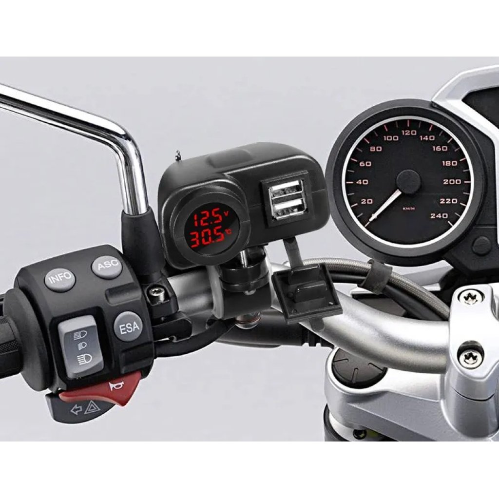 2x USB nabíječka s voltmetrem/teploměrem na motocykl