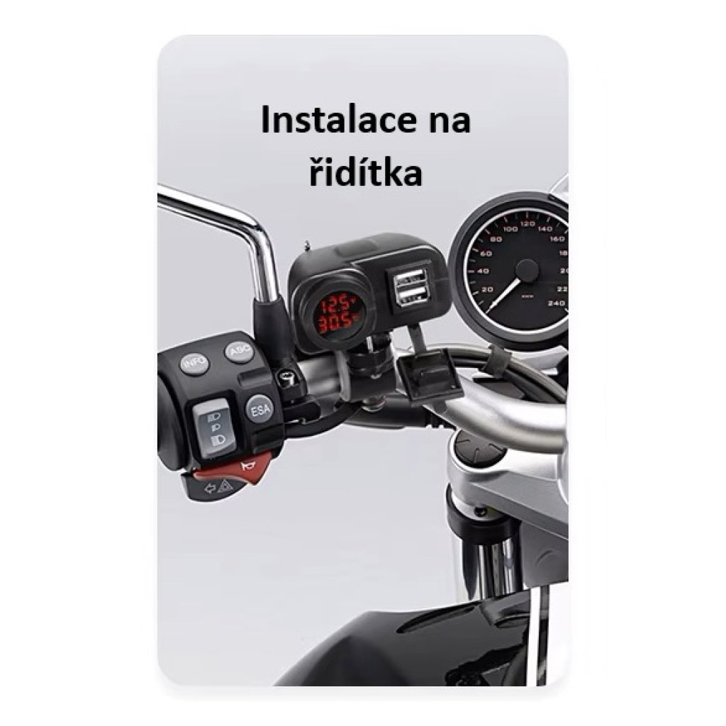 2x USB nabíječka s voltmetrem/teploměrem na motocykl