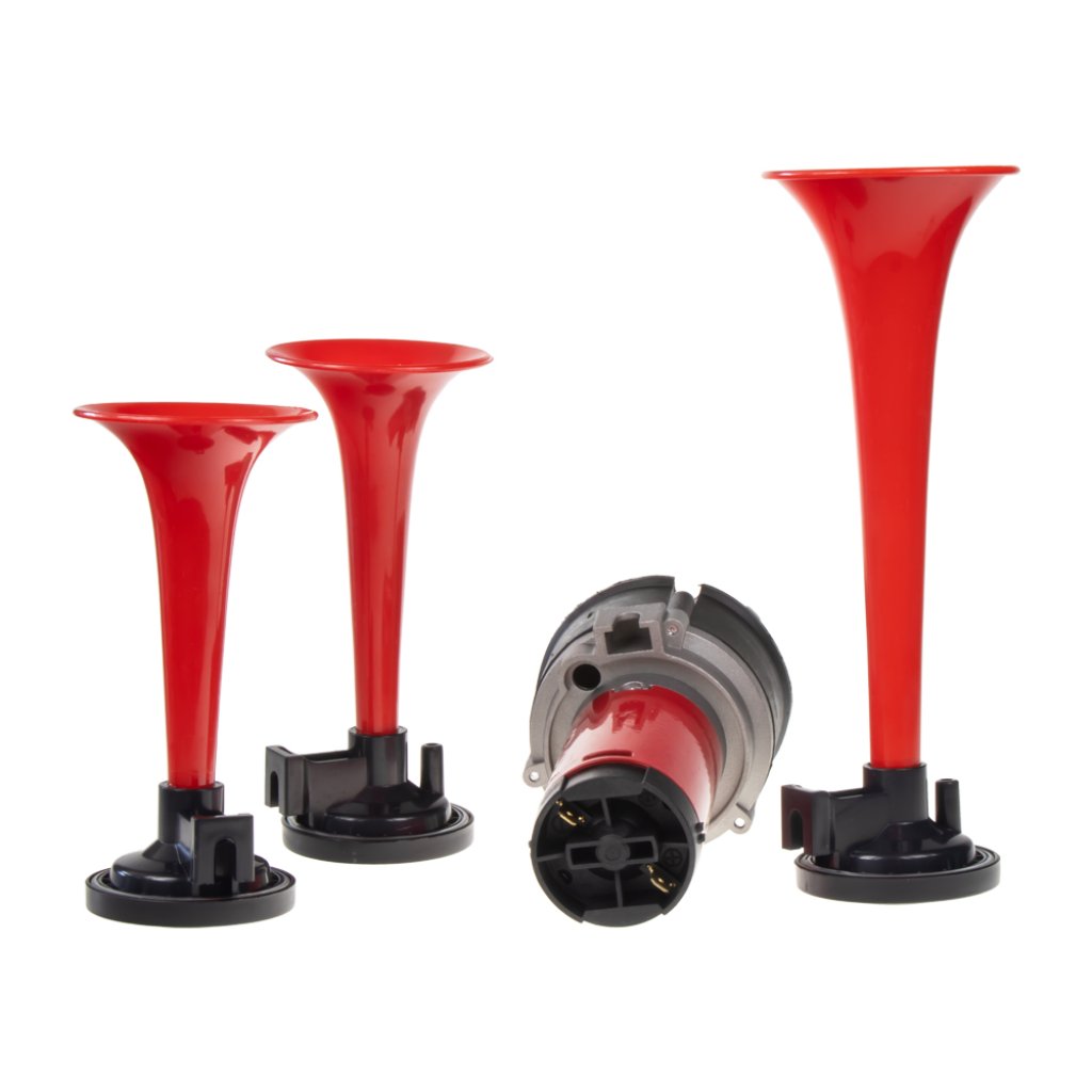 3-tónová fanfára 220mm, 12V červená s kompresorem ECE R28