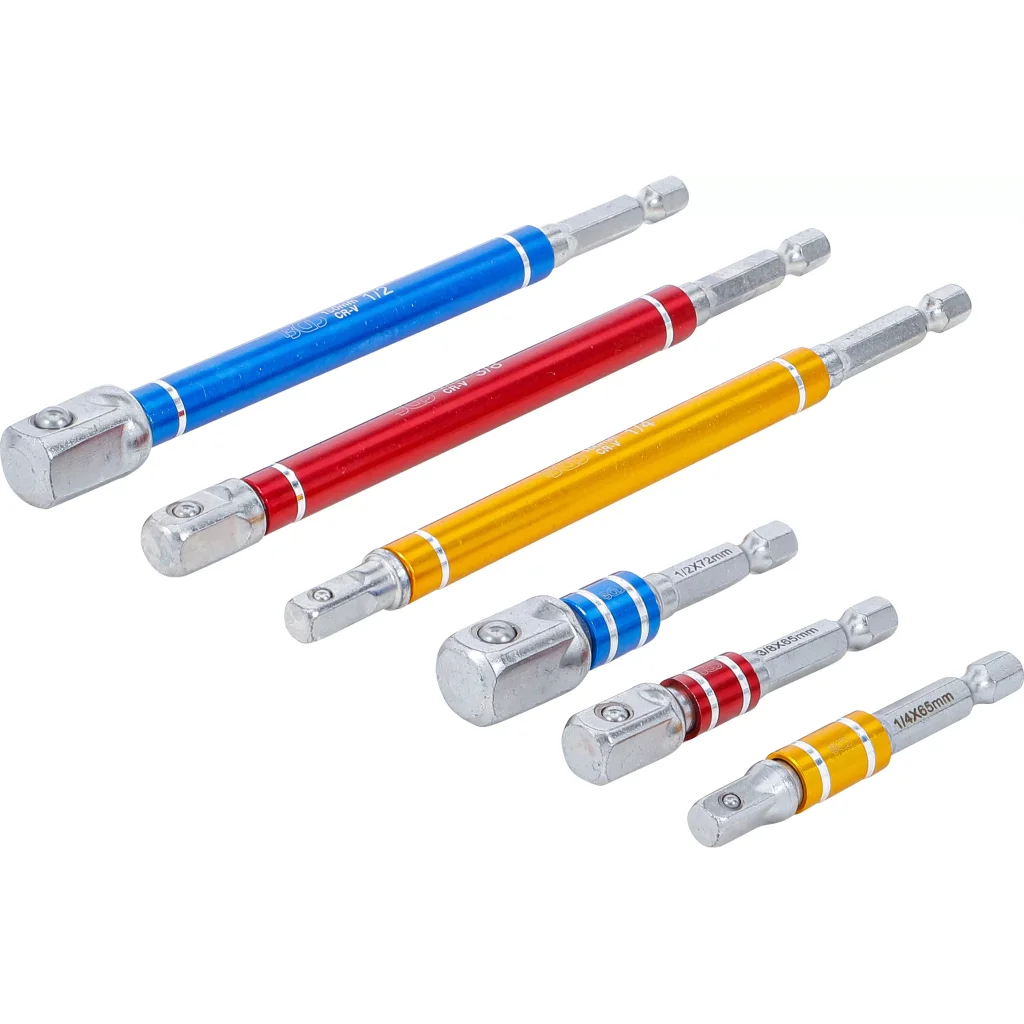 Adaptéry do vrtačky, sada 6 ks, barevné, 1/4", 3/8" a 1/2" - B74424