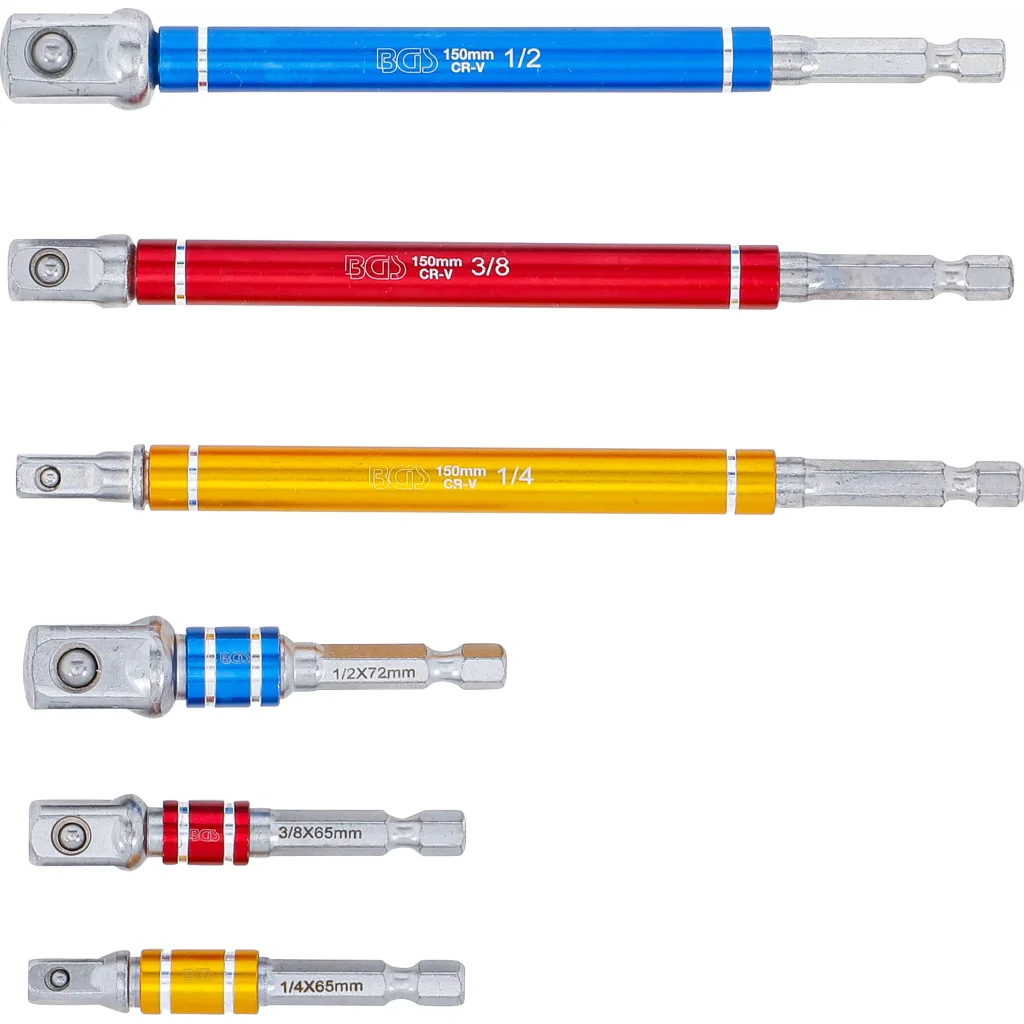 Adaptéry do vrtačky, sada 6 ks, barevné, 1/4", 3/8" a 1/2" - B74424