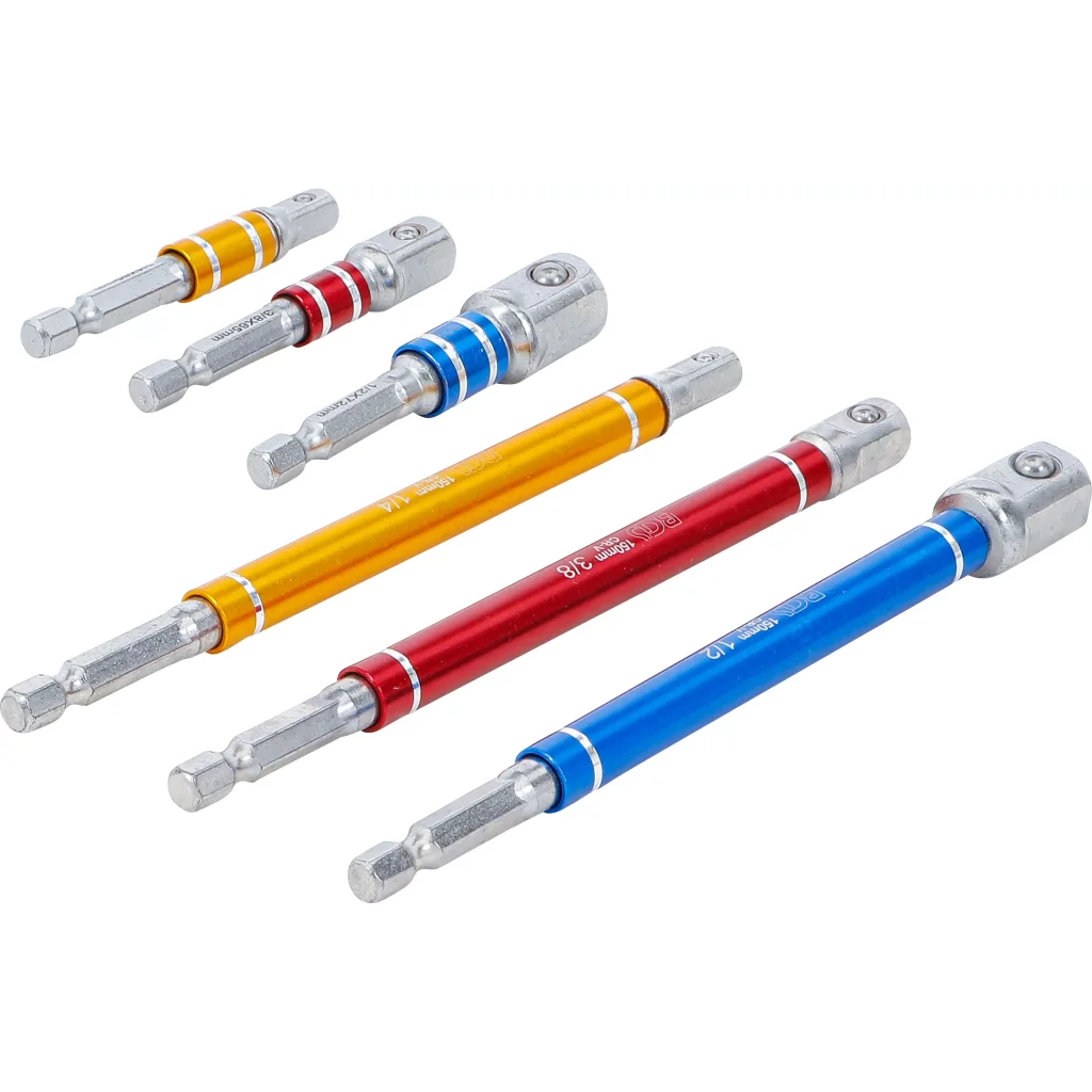 Adaptéry do vrtačky, sada 6 ks, barevné, 1/4", 3/8" a 1/2" - B74424