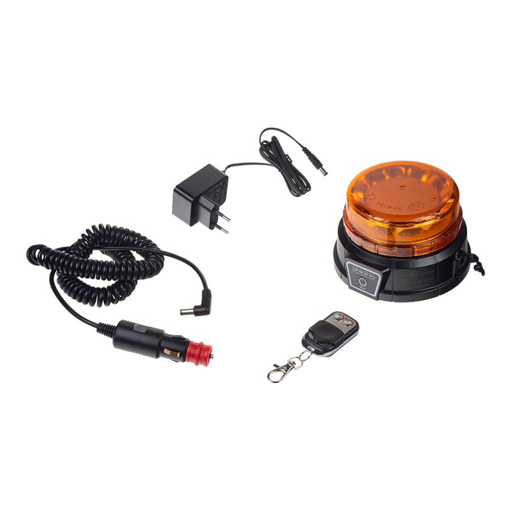 AKU LED maják, 12x3W oranžový, dálkové ovládání, magnet, ECE R10, R65