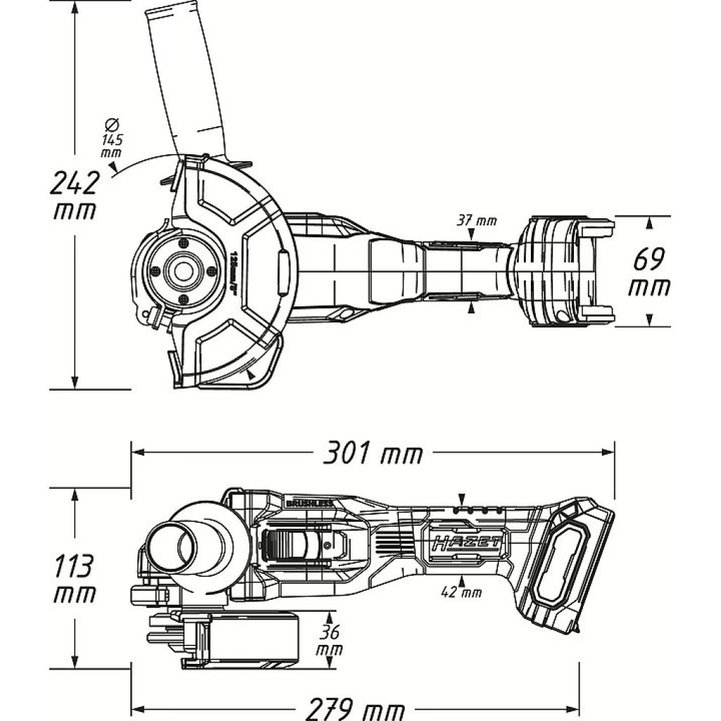 AKU úhlová bruska 125 mm, 18 V, 10000 ot./min., Hazet - HA265091