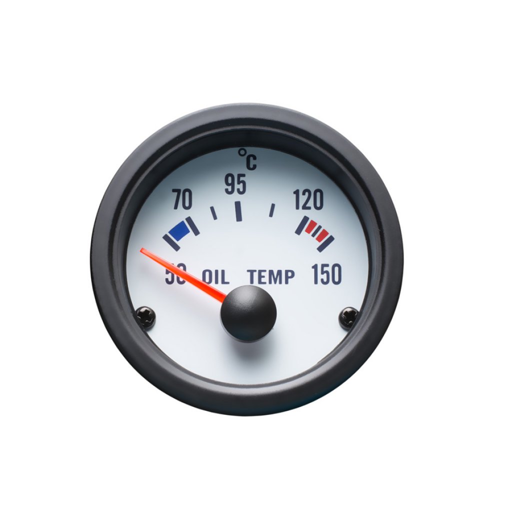 Autogauge palubní přístroj - teplota oleje s bílým podkladem