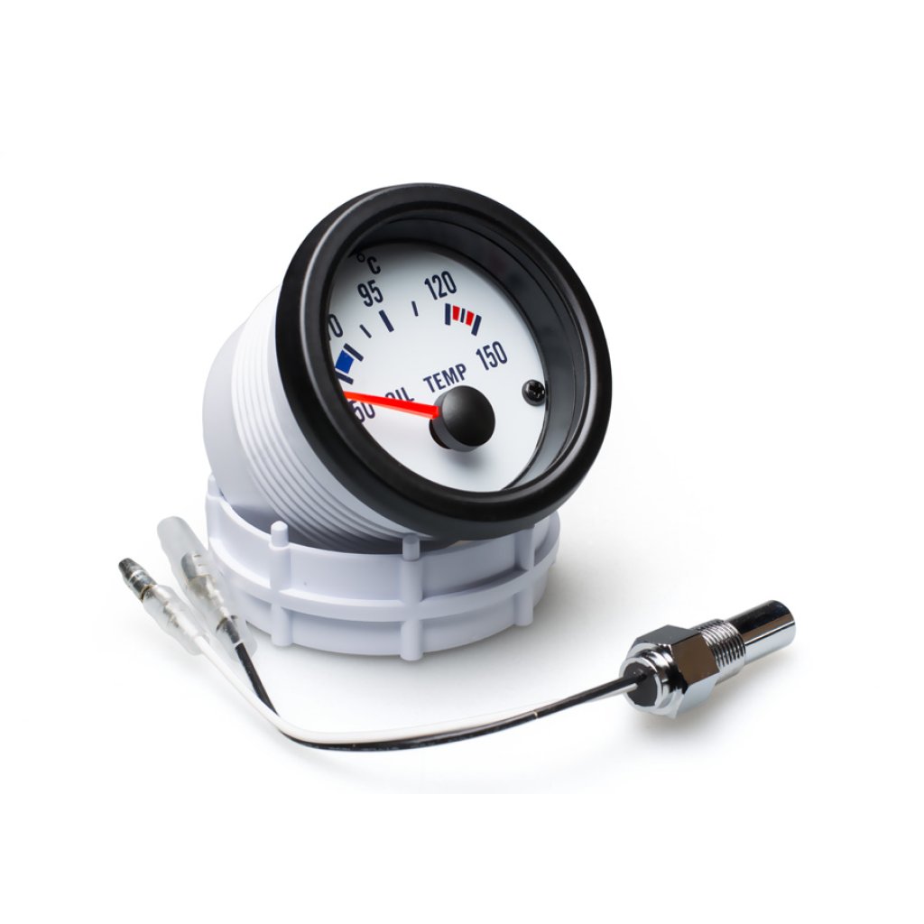 Autogauge palubní přístroj - teplota oleje s bílým podkladem