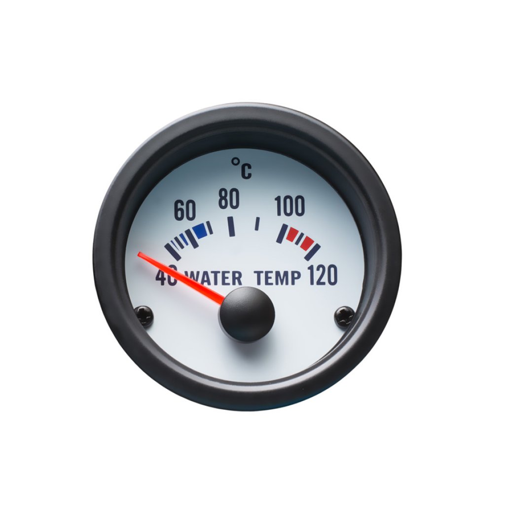 Autogauge palubní přístroj - teplota vody s bílým podkladem