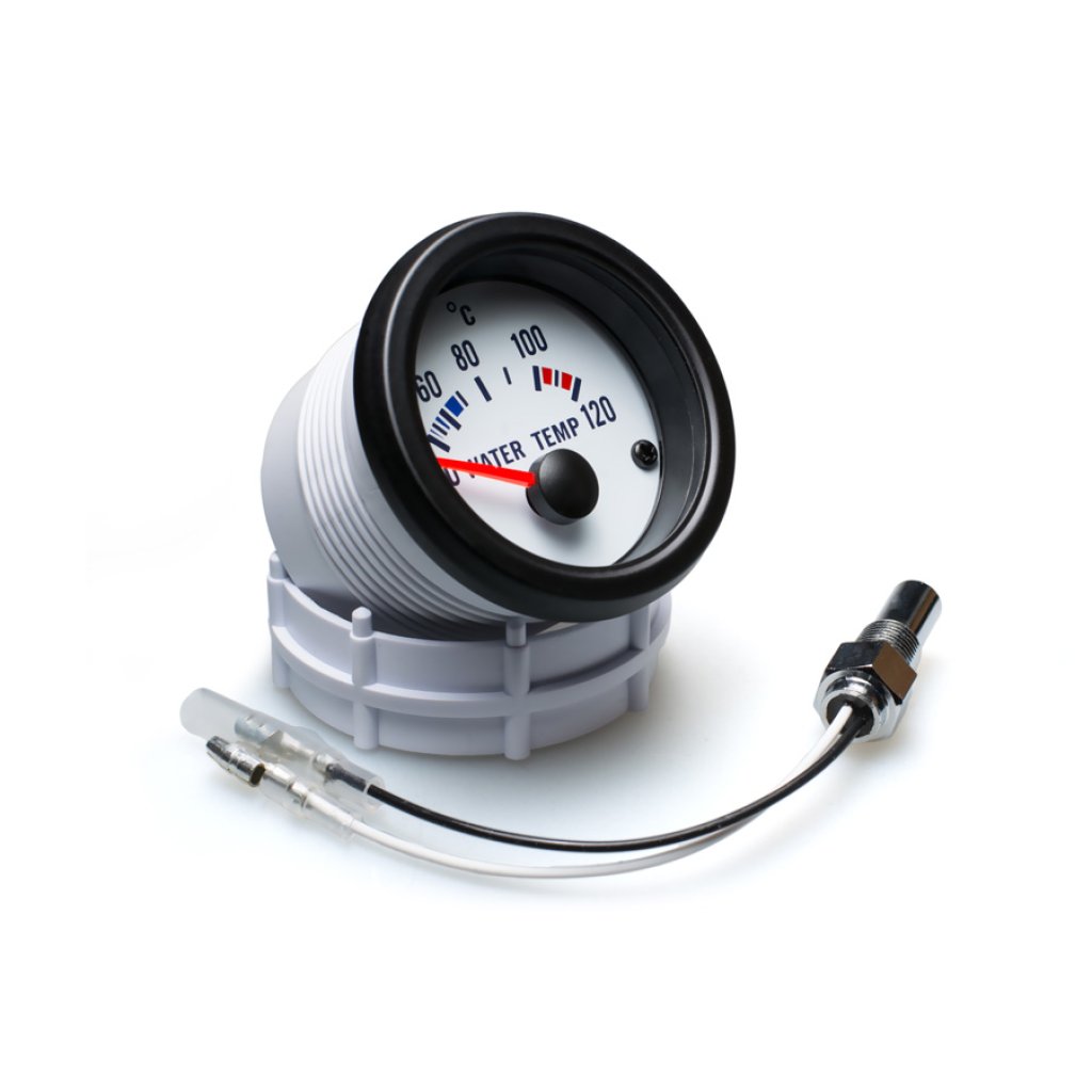 Autogauge palubní přístroj - teplota vody s bílým podkladem